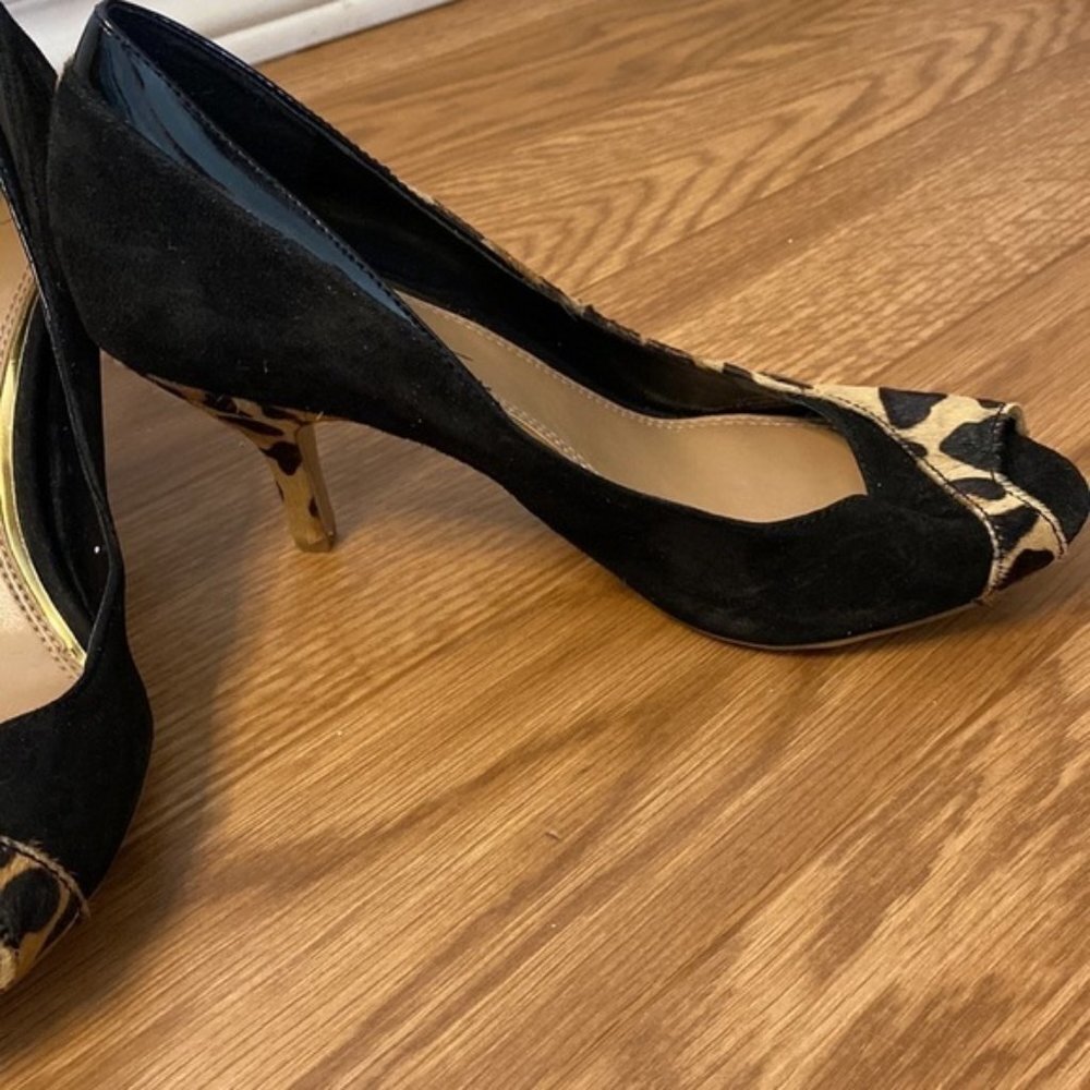 SOLD JESSICA Simpson Women’s Black Leopard Print Peep Toe Heels (Size 8B/38) - Picture 4 of 16